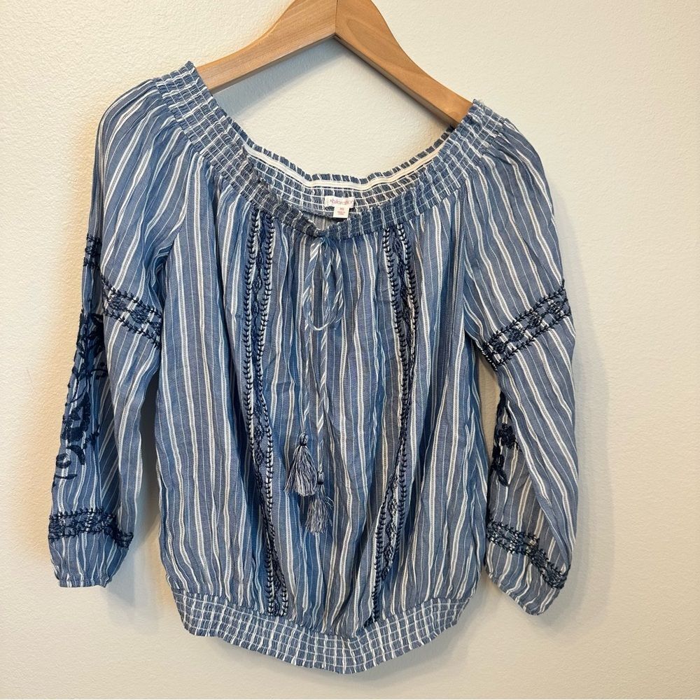 Xhilaration Blue and White Striped Blouse